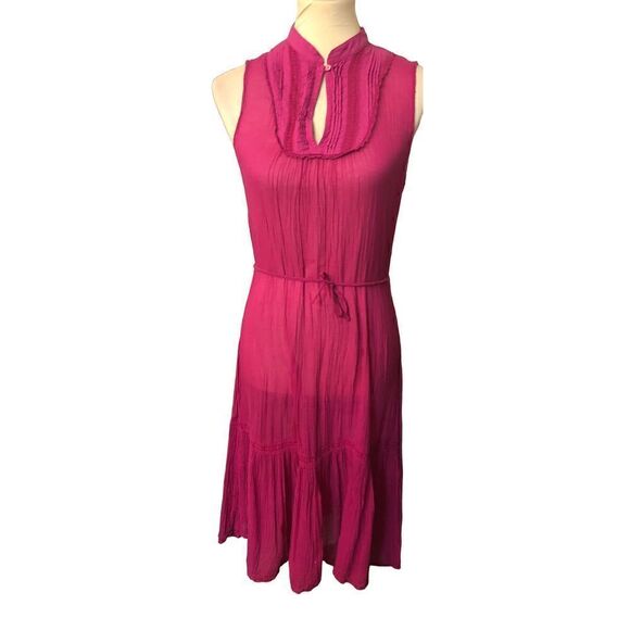 Zara Basic hot pink near sheer sleeveless prairie style midi dress - Picture 2 of 11